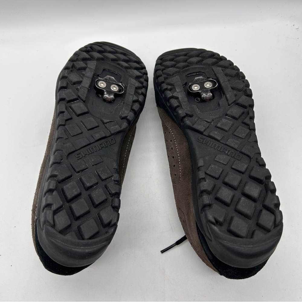 Shimano Spin Shoes SH-MT21 Womens Spinning Brown Black Suede GC - Picture 4 of 16